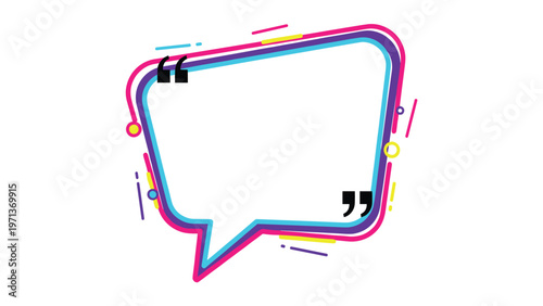 Creative colorful speech bubble frame with black quotation marks and abstract lines and dots for quote presentations.