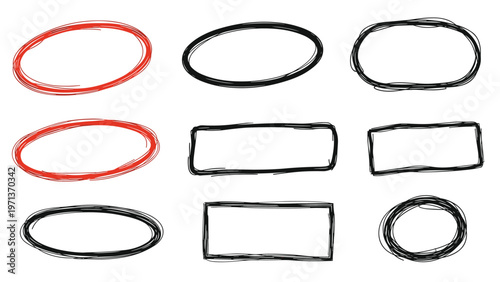Collection of hand drawn sketchy frames in various shapes including ovals and rectangles for highlighting information.