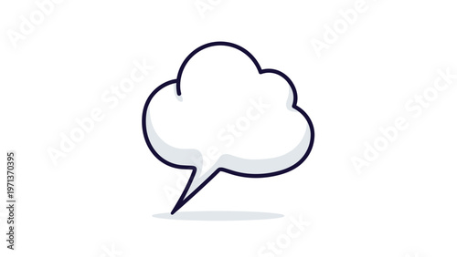 Simple hand drawn speech bubble in a cloud shape with a thick black outline and soft shadow on white background.