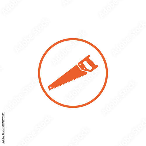 Vector of a hand saw icon encased within a circular orange frame.