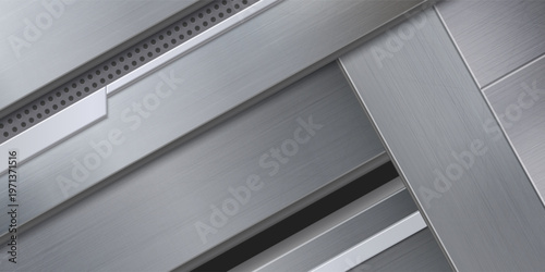 Abstract stainless steel plank surface for industrial presentation background. Vector realistic illustration of brushed metal texture, iron panel design, metallic chrome sheet, shiny silver banner