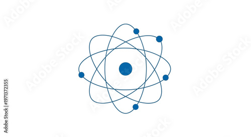 Atomic structure illustration showing electron orbits and central nucleus on white background
