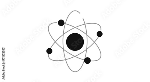 Minimalist Atom Illustration Depicting Atomic Structure and Scientific Principles