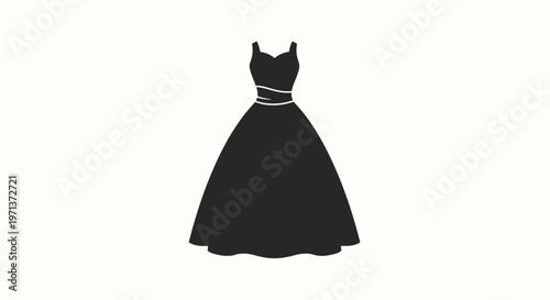 Silhouette of an elegant black evening gown isolated on a minimalist neutral background