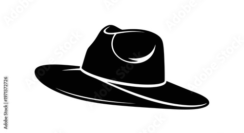 Silhouette illustration of a classic fedora hat in black and white minimalist style