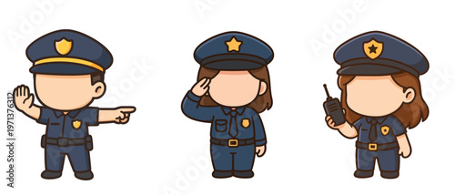Cute police officers in uniform flat vector illustration