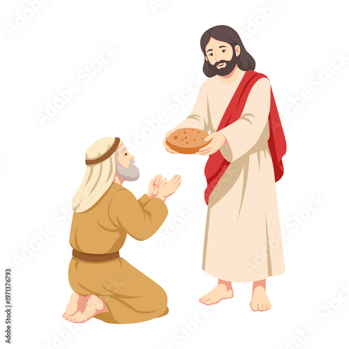 Jesus Giving Bread to People Illustration