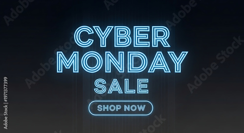 Cyber Monday sale neon sign with shop now button