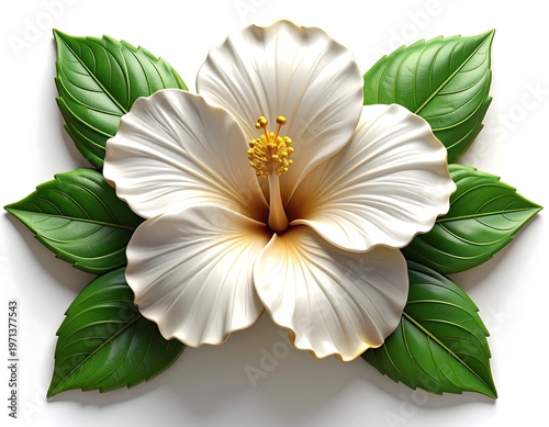 Artistic floral hibiscus with smooth petals and detailed leaf arrangement high resolution photo