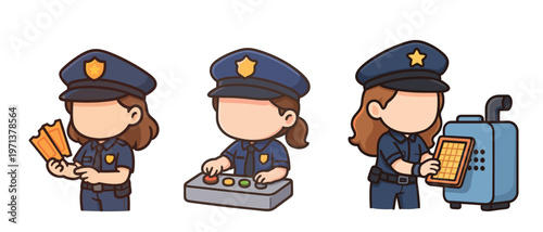 Female police officer with tickets and control panel flat vector