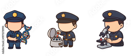 Cartoon Police Officers Analyzing Forensic Evidence