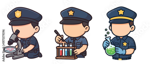 Police officers conducting forensic science experiments