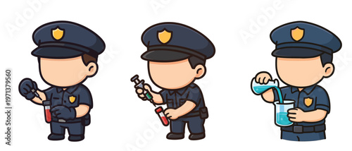 Police officer analyzing evidence with lab equipment