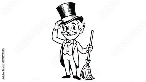 Funny Cleaner Character Line Art Design