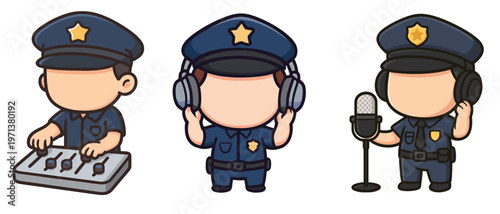 Police officers working with audio equipment flat vector illustration