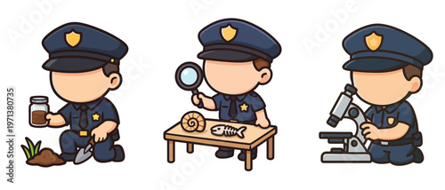 Three Police Officers Investigating with Tools