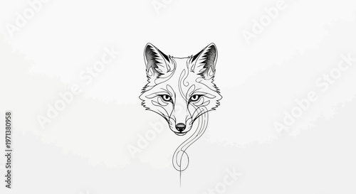 Minimalist Fox Head Tattoo Design, Elegant Line Art Animal Portrait