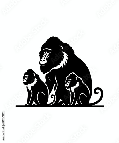 mother gorilla with baby primates family portrait flat design vector illustration