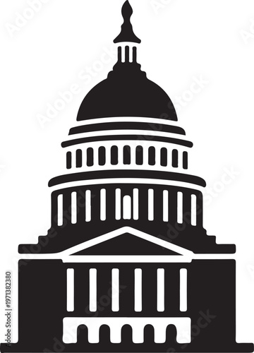 United States Capitol icon in silhouette on white background.