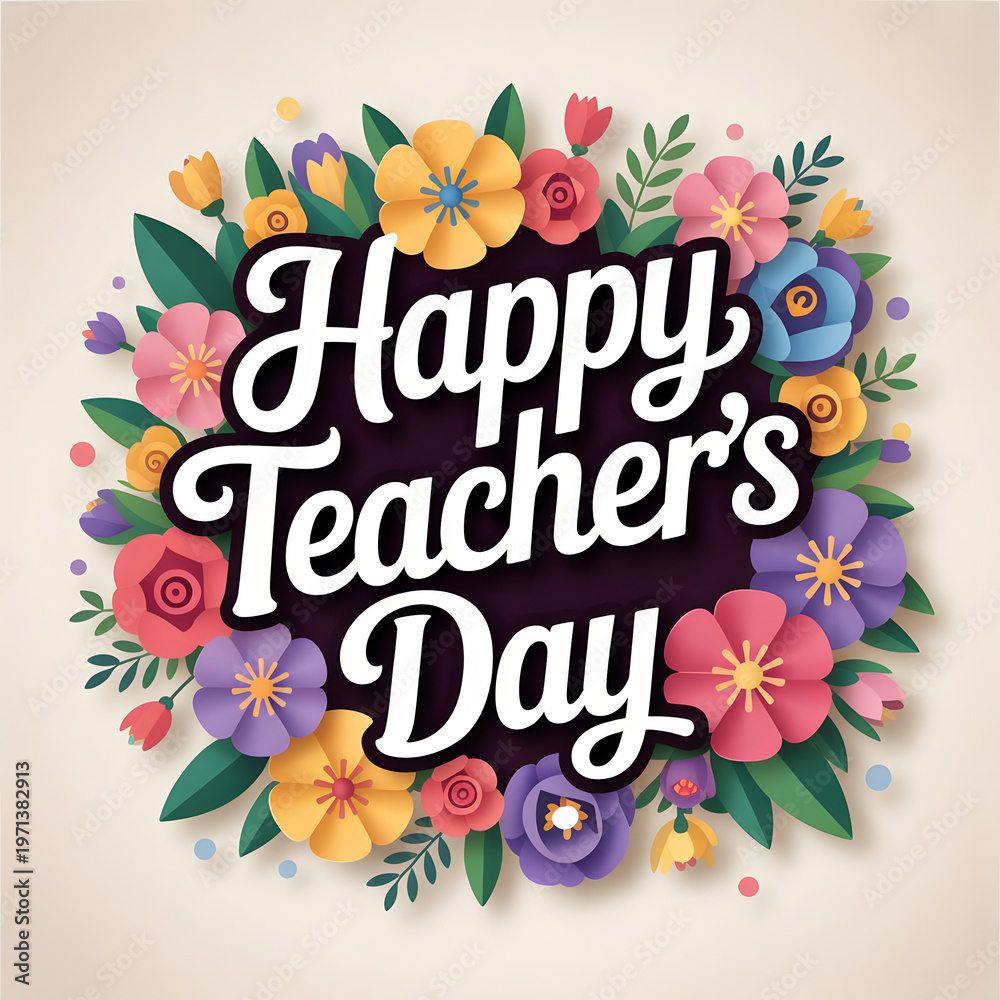 Obraz premium Back to school birthday card with colorful flowers