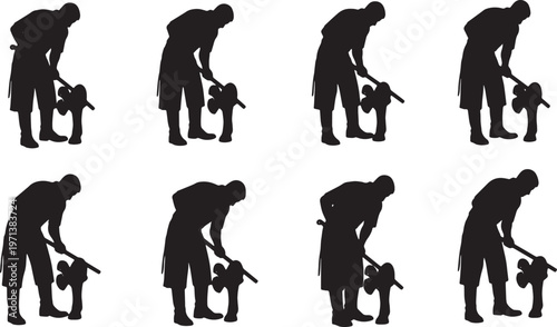 Black Solid Equestrian Farrier Metal Rasp Role Silhouettes Set of Six on White Background