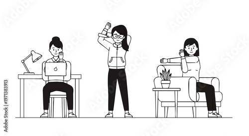 Woman in Active Loungewear Working and Stretching at Home