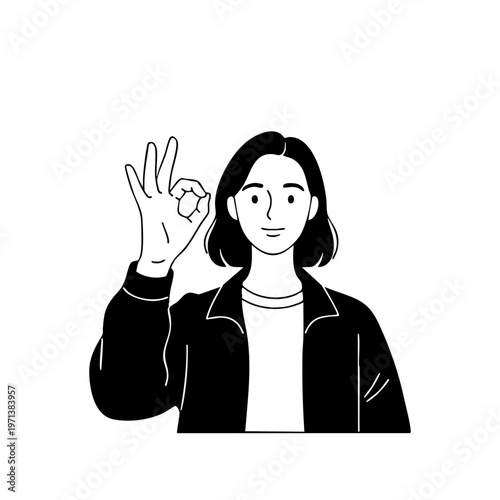 Woman showing okay hand sign minimalist vector illustration