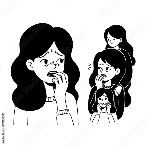 Anxious Woman Biting Her Nails in a State of Nervous Waiting