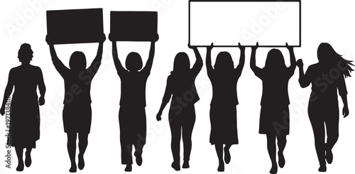 Black Solid Female Directors Protest Sign Silhouettes Set of Six on White Background