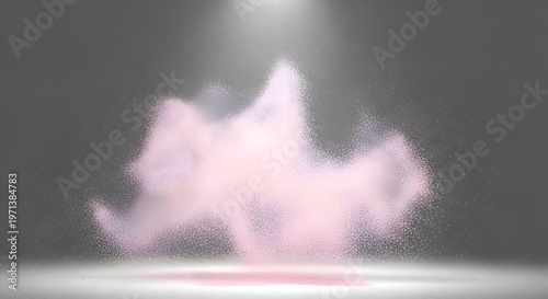Explosion of Pink Powder and Particles on a Gray Background with Spotlight