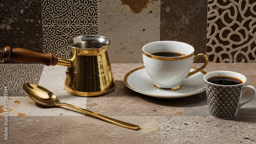 Coffee Turkish Pot Cup Spoon Gold