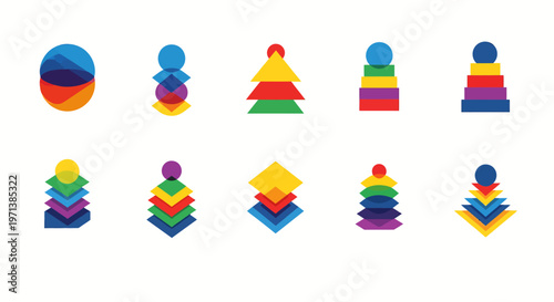 colorful geometric shapes stacked in various forms for modern design and branding