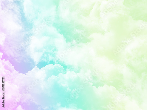 beauty sweet pastel green and violet colorful with fluffy clouds on sky. multi color rainbow image. abstract fantasy growing light
