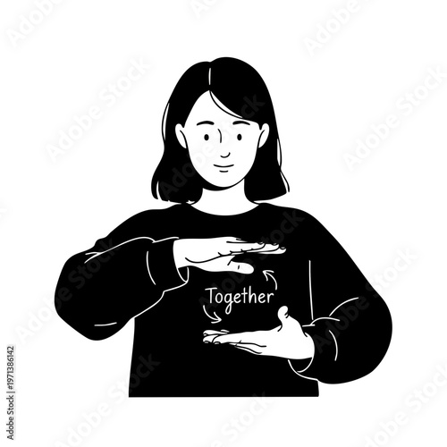 Young Woman Showing Together Sign Language Gesture Illustration