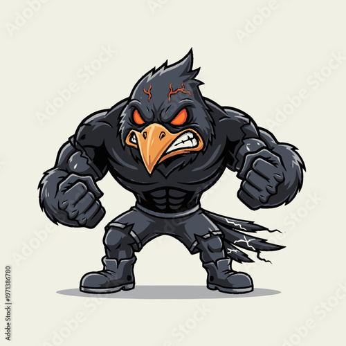 Angry Muscular Raven Mascot - Fierce Bird Character mascot.