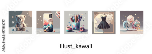 日本のカワイイポップカルチャー_イラスト素材