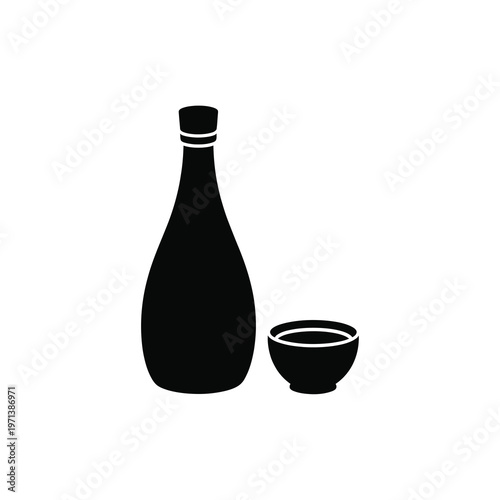 Sleek vector of a sake bottle and a traditional cup