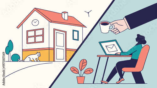 Vector illustration of a man in different places including street city and home representing real estate and daily life