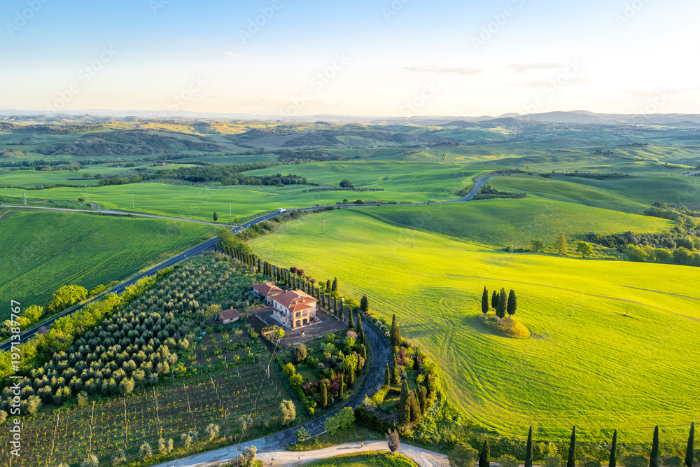Fototapeta premium Beautiful Tuscany landscape drone view in Italy