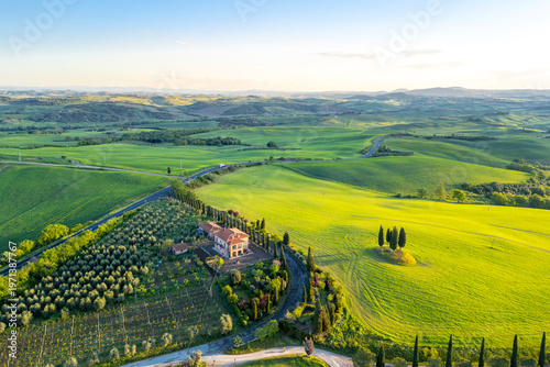Beautiful Tuscany landscape drone view in Italy
