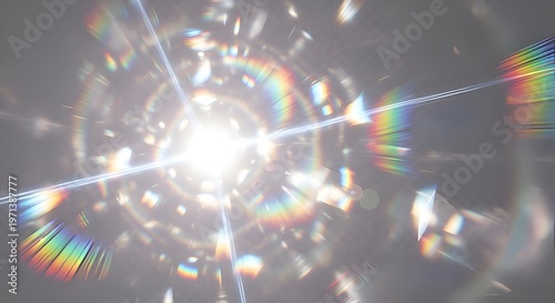 Bright Sun Flare with Rainbow Lens Effect and Light Streaks