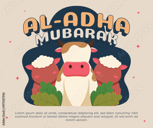 Al-Adha Mubarak Celebration with Cute Animals Illustration