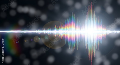 Vibrant Sound Waveform Visualization with Rainbow Colors and Bokeh Lights