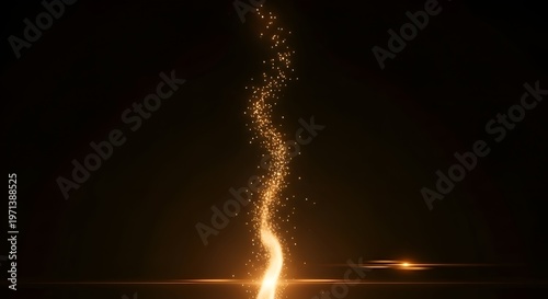 Golden Sparkle Trail Rising Upwards on Dark Background with Lens Flare