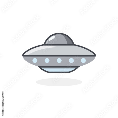 Vector of a sleek flying saucer with lights hovering in space