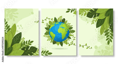 Vibrant Green Earth surrounded by lush foliage, symbolizing growth, nature, and environmental awareness for a healthy planet