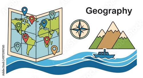 Geography concepts with world map and travel icons