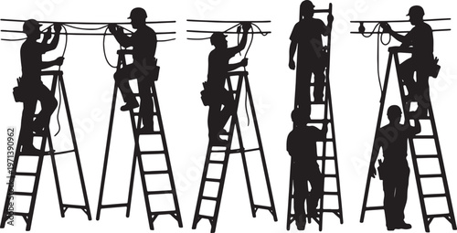 Black Solid House Painter Decorator Silhouettes Set of Six on White Background