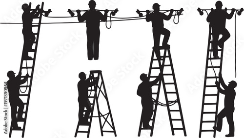 Black Solid House Painter Decorator Silhouettes Set of Six on White Background