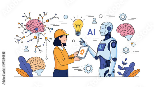 Young woman standing beside a giant blue number eight symbol representing an eighth anniversary celebration or numerical milestone.